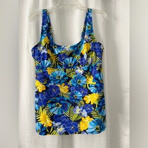 Lands' End Women's Floral Swim Top - Blue and Yellow